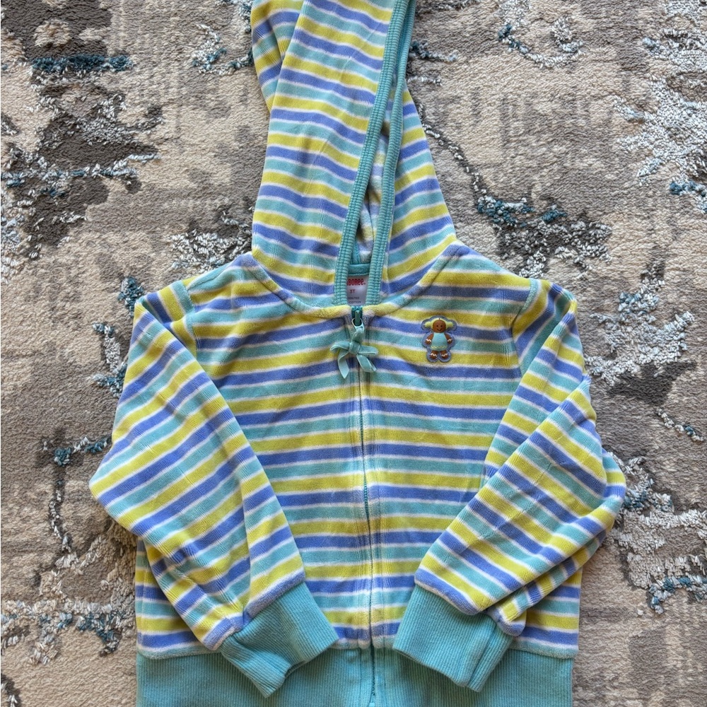 Gymboree Girls Aqua Blue Yellow Gingerbread 2005 Zip Up Hoodie Jacket 3T